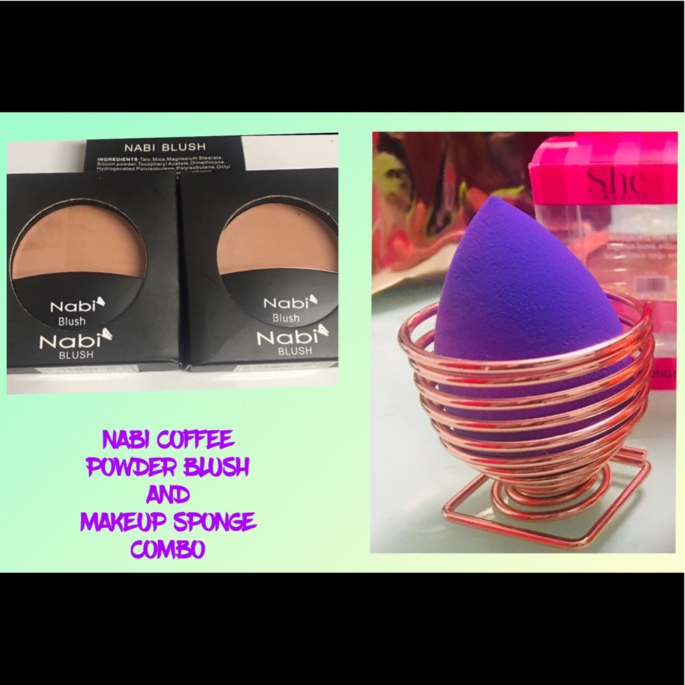 COMBO- NABI COFFEE POWDER BLUSH /SHE MAKEUP SPONGE